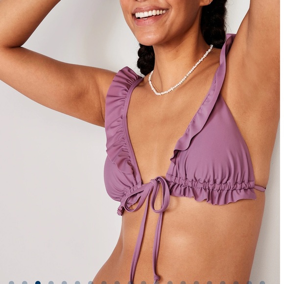 NWT OLD NAVY Ruffle-Trimmed Triangle String Bikini Swim Top Color: Damask - Picture 3 of 6